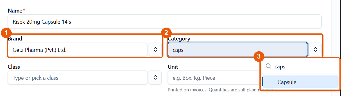 Category box mein caps likha, list mein Capsule