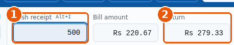 Cash receipt 500, Bill amount Rs 220.67, Return Rs 279.33
