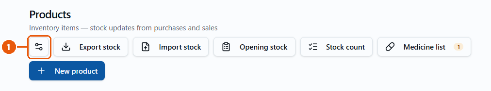 Products page par Item settings ka button