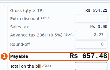 Pehli line ke baad Payable Rs 657.48