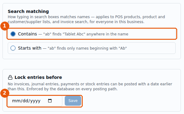 Search matching Contains ya Starts with, aur Lock entries before